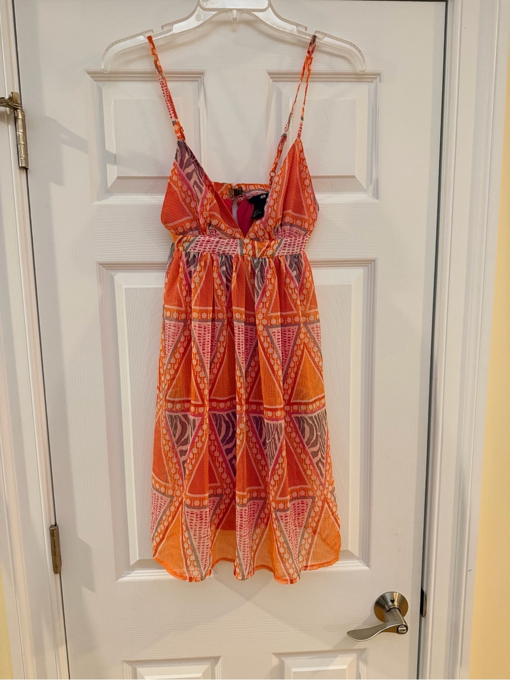 Ladies Size 6 "H&M" Orange & Pink Geometric Sundress GUC